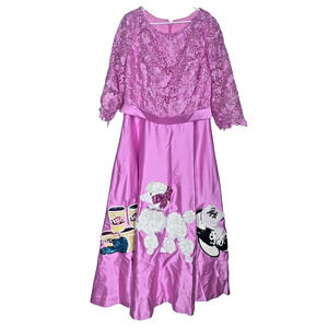 Poodle Dress Pink Beaded Floral Lace 3/4 Mardi Gras Costume NO TAGS Halloween